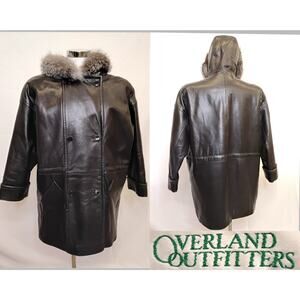 Overland Outfitters Leather Overcoat Men's L Real Silver Fox Fur Ruff #Z5255